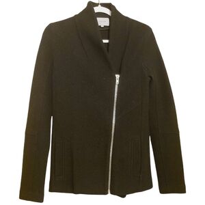 Jigsaw | Women's Black 100% Wool Diagonal Zip Jacket (Size XS)